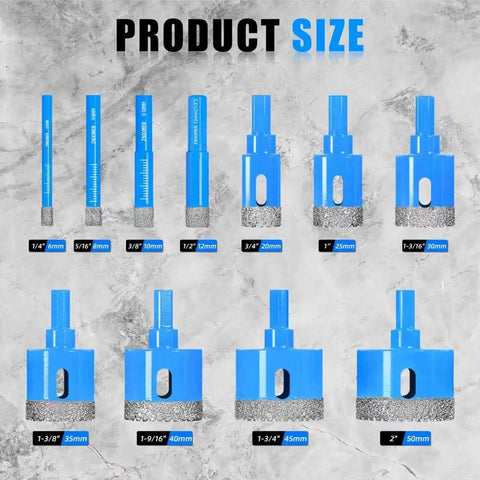 Diamond hole saw tile drill bits kit, 11-piece blue brazed set with EVA guide jig for ceramic, glass, tile