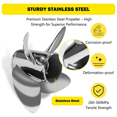Beefy Stainless Steel Outboard Boat Propeller 13 1/4 By 15 For Mercury Engines 40 140HP Right Hand 15 Tooth Hub