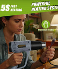 Person using Powerful Dual Temperature Handheld Hot Air Gun with 572F and 1112F settings, 900W to 1300W, 10ft cord for DIY projects.