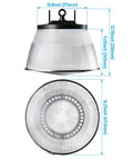 UFO LED High Bay Light With Reflector Beast Brightness 21700 Lumen 150W with dimensions and top view.