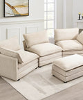 Oversized Modular Sectional Sofa With Movable Ottoman 112 Inch Four Seat L Shaped Corduroy Couch In Beige setup in living room