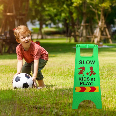 Slow Kids At Play Safety Sign 2 Pack Double Sided Text And Graphics Reflective Tape For Street Neighborhoods Schools