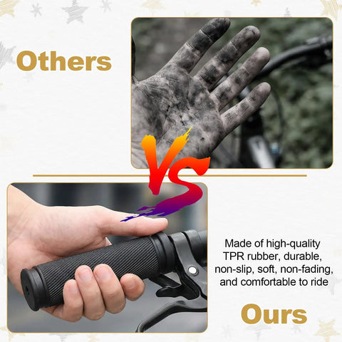 Comparison of dirty hand beside hand holding 4 Pack Bike Handlebar Grips Replacement Grippy Rubber Anti Slip For Mountain Bikes