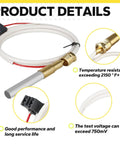 Water heater thermopile replacement for Rheem, Ruud and Richmond pilot burners; brass adapter, white cable