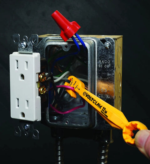 Voltclaw12 tool used in junction box wiring from Nonconductive Electrical Wire Pliers Combo Pack With 12 Inch Wire Puller And Multi Gauge Insulated Grips For Safe Breaker Panel And Junction Box Work Pro Grade Convenience For Easy Wire Handling.