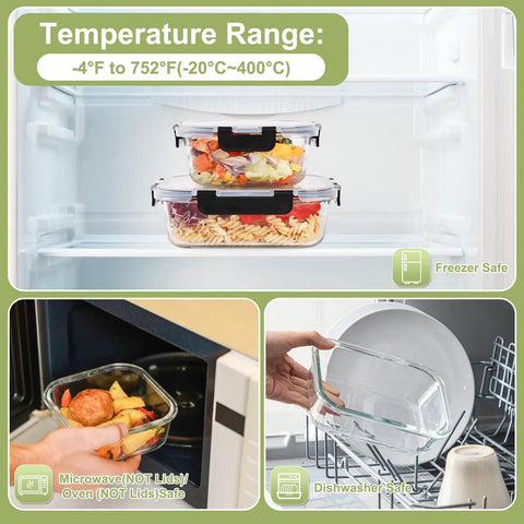 8 Pack Glass Food Storage Containers With Airtight Locking Lids For Meal Prep And Leftovers Leak Proof Design Microwave Oven Freezer Safe