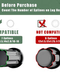 Heavy Duty 7 Spline Tuner Lug Nut Key With Dual Hex 13/16 And 7/8 Inch Sockets showing compatibility and non-compatibility guide.
