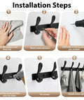 Installation steps for Badass Heavy Duty Wall Hooks Slick Black Metal Coat Hanger And Towel Rack on wall.