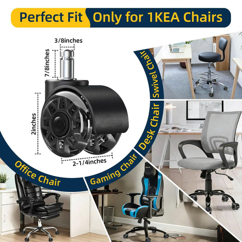 2 Inch Replacement Office Chair Caster Wheels With M10x22mm Threaded Stem 5 Pack for smooth gliding over various surfaces.
