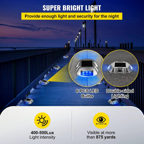 16 Pack Solar Dock Lights For Outdoor Pathways And Driveways, Bright Blue 6 LED Waterproof showcasing dock pathway lighting.