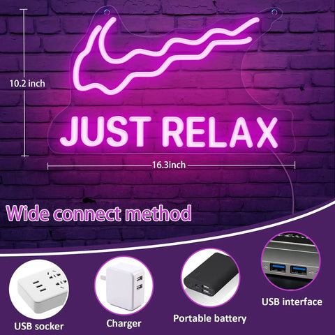 Just Relax Pink LED Neon Sign For Wall Decor Bedroom Game Room Party Bar USB Powered With Dimmable Switch Bright Neon Light
