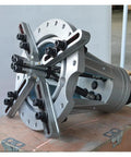 Two-Spindle Multi-Head Drill Vertical CNC Drilling Machine showing the four-head mechanism with 1:1 speed ratio for precise metalworking.