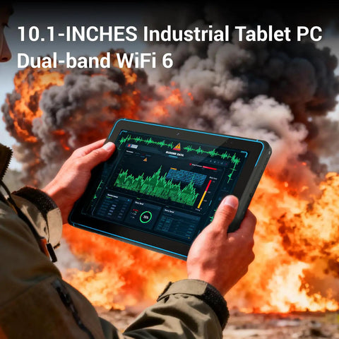Top Tier ATEX Certified Explosion Proof Rugged Tablet 10 1 Inches with screen displaying data near explosion.