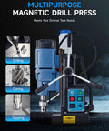 Beast Magnetic Drill Press With 1550W Power For Fast Holes, 2 Inch Capacity, 13900N Magnetic Grip, shown with control panel and handle
