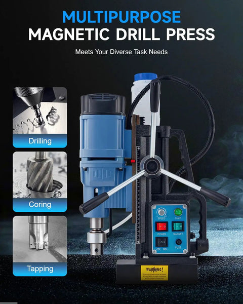 Beast Magnetic Drill Press With 1550W Power For Fast Holes, 2 Inch Capacity, 13900N Magnetic Grip, shown with control panel and handle