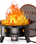 58,000 BTU Portable Propane Fire Pit With Grill Grate Folding Legs Tank Holder Hose Hooks Cover And Carry Strap 19 Inch Cast Iron Grate