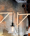 Heavy Duty Wall Mount Wooden Brackets For Pendant Lights And Sconces Hella Sturdy Shelf Supports, wooden brackets with black hanging lamps.