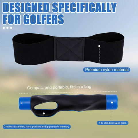 Two Grip Trainers And Swing Correcting Arm Band Set For Men And Women, Beginner Friendly Golf Training Aid with blue grips
