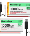 Beefy 2-Pack 3.7V 10000mAh LiPo Battery With USB Charger Cable For Arduino ESP32 Drones RC Cars And Modules, Includes Protection Board, Insulated Rubber Tape, And Micro PH2.0 Plug shown