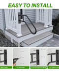 Heavy Duty U Shaped Wall Mount Stair Handrail For Indoor Outdoor Porch Steps Non Slip Safety Grab Bar Zero Fuss Setup shown installed on steps.