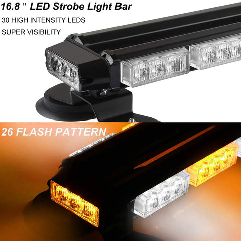16.8 Inch LED Strobe Light Bar With 26 Flashing Modes High Intensity Emergency Hazard Beacon for Cars Trucks Trailers Roof