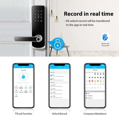 Smartphone showing TTLock app interface, compatible with 5 In 1 Smart Lock With Fingerprint Sensor Keyless Entry WiFi Connectivity And App Control.