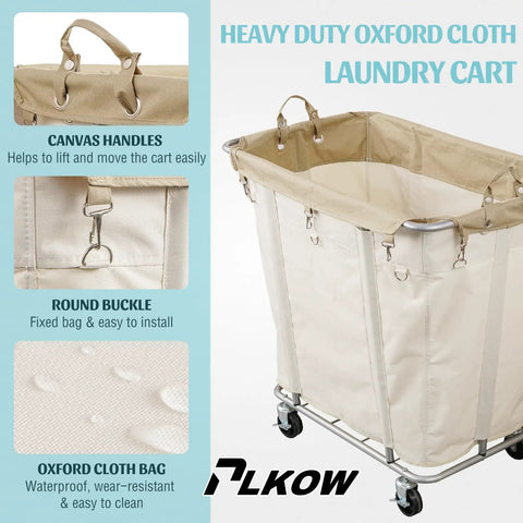 Super Heavy Duty Rolling Laundry Cart With All Terrain Wheels 320L Wheeled Hamper Basket Waterproof Reinforced Base Beige Big Load Wash Day Grind Monster