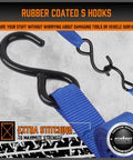 Heavy Duty Ratchet Tie Down Straps 4 Pack 15 Foot Long Truck Bed Cargo Hauler Rig For Bikes And Trailers 2200 Pound No Slip Hold With Premium Tough Blue Webbing with rubber coated S hooks