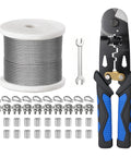 Heavy Duty One Eighth Inch Stainless Steel Cable 100 Foot Kit With Loop Sleeve And Steel Thimble Includes Wire Clamp Clips