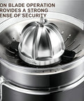 Heavy Duty Electric Citrus Juicer Press With Two Cones For Fresh Orange And Lemon Juice close-up of metal cone and strainer.