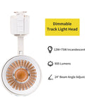 4 Pack Dimmable 12W LED Track Lighting Heads For J Type Track Systems with beam angle details and light specifications.