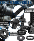 Hardcore Metric Flange Bolt Kit With Socket Wrench 716 Piece Hex Fastener Set Grade 10.9 featuring serrated black zinc bolts and nuts.