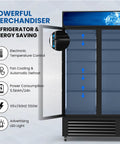 Big Daddy 56 Cu Ft Commercial Beverage Display Fridge With 3 Glass Doors features LED light, electronic control, and energy-saving design.