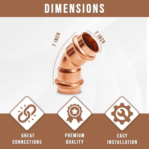 Zero Lead Copper 1/2 Inch 45 Degree Elbow Press Fitting for Quick Watertight Copper Pipe Connections in Residential and Commercial Plumbing Pack of 10