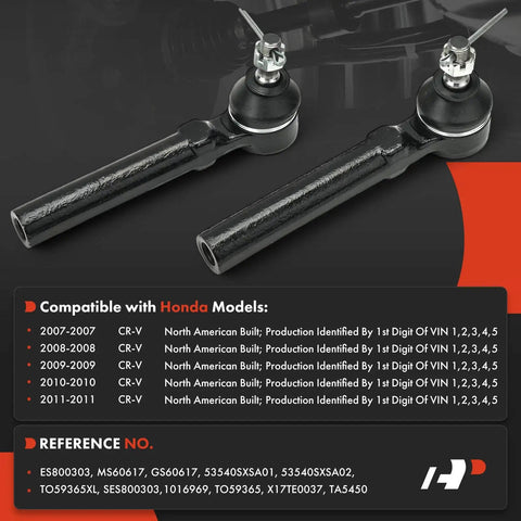 2 Front Outer Tie Rod Ends For Honda CR-V 2007-2011 North American Models, Easy Install Replacement For Stable Steering, Beefed-Up Durability And High-Quality Linkage Upgrade To Improve Handling And Road Confidence., black metal steering linkage ends with ball joints for Honda CR-V