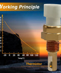Front view of LQYLMY coolant temperature (ECT) sensor with brass threaded body and white plastic top.
