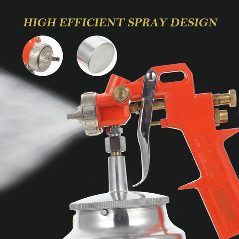 Pro Grade Pneumatic Paint Spray Gun With Adjustable Flow Control Knob, detail of spray nozzle delivering smooth finishes.