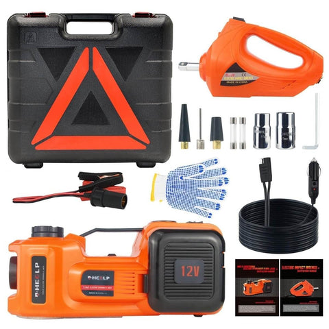 Electric Car Jack Kit 5 Ton Hydraulic Lift With 12V Power, Lifting Range 6.1 to 17.7 Inches, Includes Electric Impact Wrench