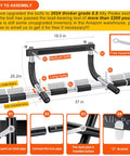 Super Heavy Duty Doorway Pull Up Bar Beast Featuring Thickened Steel Frame And Comfortable High Fiber Foam Handles For Chin Ups And Intense Home Gym Grinds Holding 440 Pounds Securely assembly instructions with measurements.