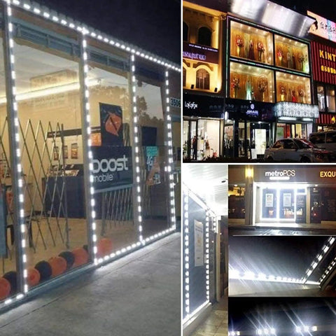 LED Window Lights Kit Waterproof Storefront Lighting For Advertising And Signs 12V 5050 LED Strips on store windows.