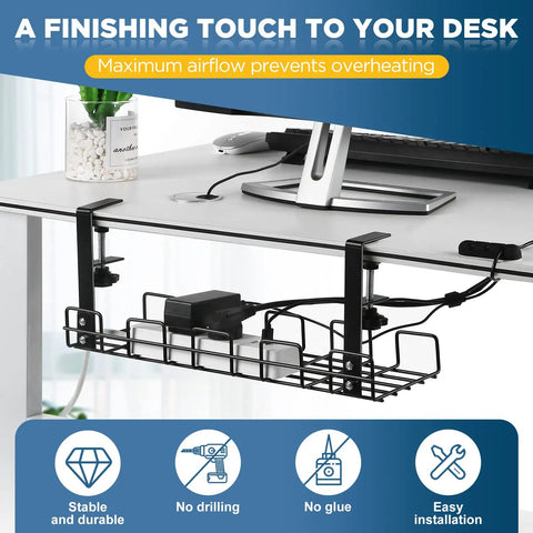 Under Desk Cable Management Tray No Drill Clamp On System For Home Office And PC Setup Keeps Cords Tidy And Safe