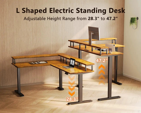 Dope Electric L Shaped Standing Desk With 59 Inch Wide Top, Height Adjustable From 28.3 To 47.2 Inches, Reversible Corner Desk