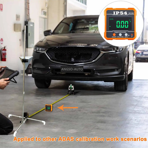 Digital Angle Gauge for ADAS Calibration, IP54 Rated Protractor Tool With 4 By 90 Degree Measuring Range, High Precision Angle Finder for Auto Shop, Easy Readout, Reliable Alignment and Sensor Calibration used on car floor setup