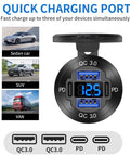 Dual USB charging outlet with four ports and voltmeter, designed for trucks, RVs, ATVs, and boats. Two Pack 12 V USB Outlet With Four 78 W Fast Charging Ports Dual PD USB C And Quick Charge 3 0 Aluminum Socket Featuring Built Voltmeter Waterproof DIY Kit For Trucks RVs ATVs Boats You Gonna Crush That Juice On Every Ride.