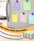 Colorful sticky notes on a refrigerator with Gold Trimmed Glass Sticky Note Holder With Non Slip Pads For 3x3 Inch Notes
