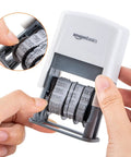 Heavy Duty Self Inking Date Stamp For Office Documents Legal Papers And Corporate Mail Featuring Bold Saturation Marks And A Flexible Ten Year Setting in use, highlighting the adjustable rollers.