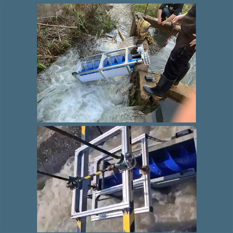 Archimedes Spiral Hydraulic Generator 1500W Portable Water Turbine With Magnetic Levitation Core in rapid water setup