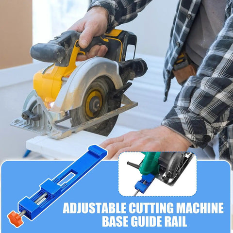 Rock Solid Adjustable Router Base Guide With Portable Saw Rail Track System shows precise cutting tool in use on wood.