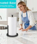 Stainless Steel Freestanding Paper Towel Holder For Countertop with black anti-slip base, with elevated design to prevent moisture.