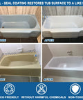 Before and after images of bathtubs using DIY Tub And Tile Refinishing Kit With Tools For Porcelain Enamel Ceramic Tile And Bathtub Makeover White 35 Oz Semi Matte Finish For Fiberglass Plastic Acrylic Stone And Enamel Cast Iron